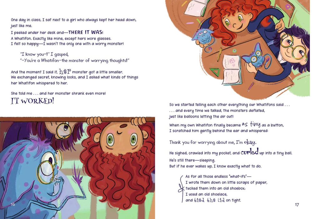 Arlin finds the same monster under the desk of the girl who keeps her head down